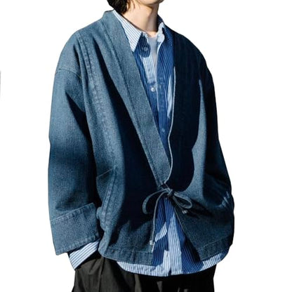 Japanese Fashion noragi Kimono Sense Denim Coat Cardigan Loose Kimono Jacket Unisex - size: X-Large