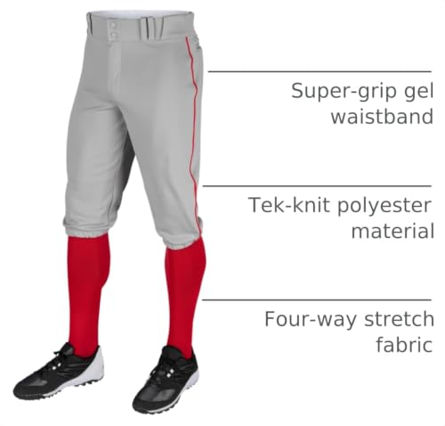 CHAMPRO Boy's Triple Crown Baseball Pant Knickers with Braid - color: Grey, Scarlet Pipe, size: Small