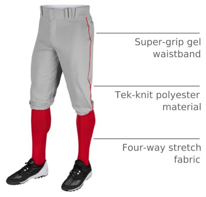 CHAMPRO Boy's Triple Crown Baseball Pant Knickers with Braid - color: Grey, Scarlet Pipe, size: Large