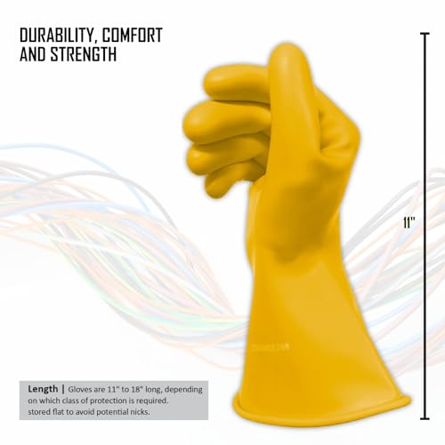 MAGID Rubber Insulating Electrical Safety Gloves, Class 0 ASTM Compliant - color: Yellow, size: Size 8.5 | Cuff Length - 11", style: 1 Pair