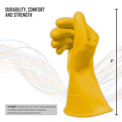 MAGID Rubber Insulating Electrical Safety Gloves, Class 0 ASTM Compliant - color: Yellow, size: Size 8.5 | Cuff Length - 11", style: 1 Pair