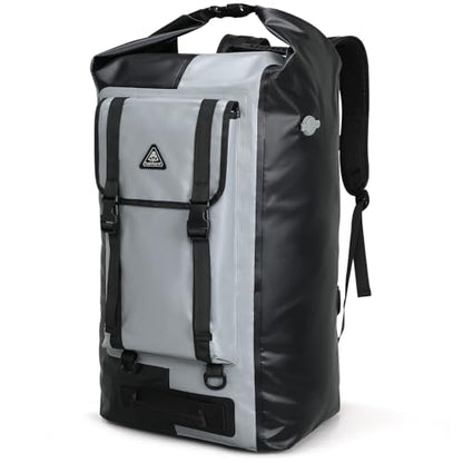 Haimont Large Waterproof Roll Top Dry Backpack 60L, Black/Gray - color: Black/Grey, size: 60L