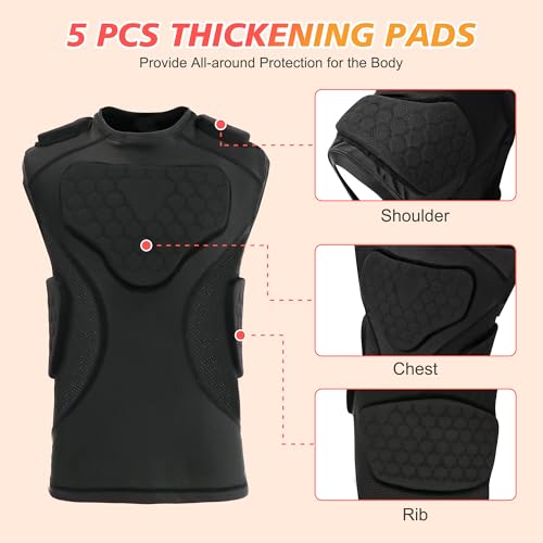 GUOZI Youth Football Padded Shirt with Chest Rib Shoulder Protectors - size: Small, style: Black