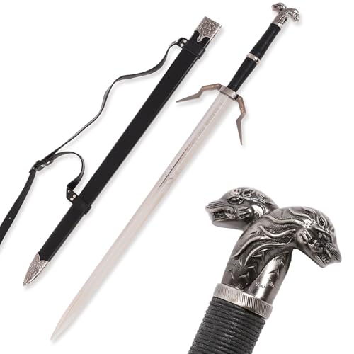 Medieval White Wolf Silver Steel Sword Metal Two Handed Replica 41inch Suitable for Cosplay LARP Costumes Halloween Props - style: Silver Sword
