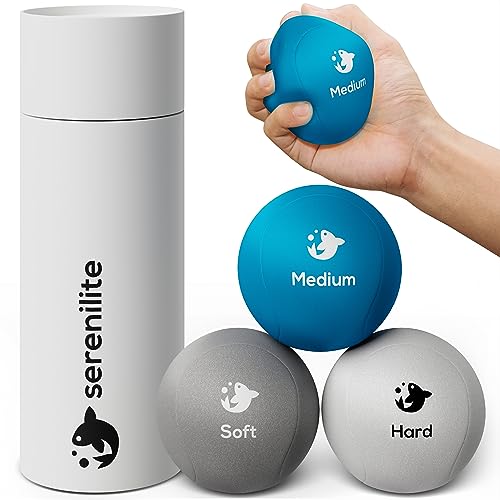 Serenilite Hand Therapy Exercise Stress Ball Bundle, Tri-Density Stress Balls for Adults & Grip Strengthening, Squeeze Balls for Hand Therapy, Hand Therapy Balls, Squeeze Ball, Hand Balls for Therapy - color: Cloud, Sea Breeze, Titanium Set