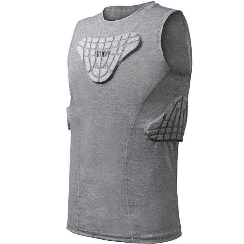 TUOY Padded Sleeveless Shirt Chest Sternum Protector Heart Guard Compression Protective Shirt for Football Baseball Lacrosse Goalies Paintball - color: Gray, size: X-Large