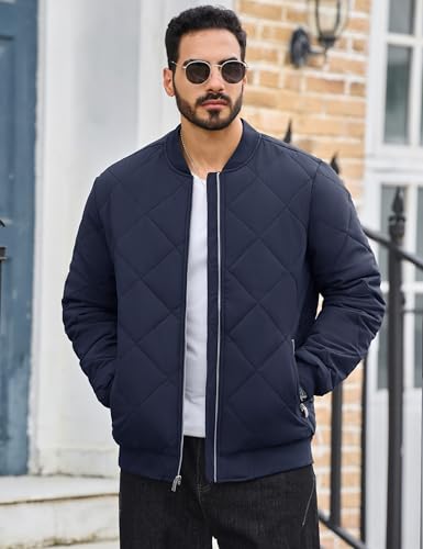 TACVASEN Men's Padded Jackets Winter Full Zipper Fleece Outwear Casual Windproof Bomber Varsity Coat - color: Navy, size: Large