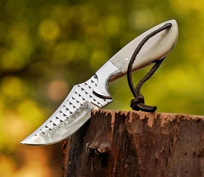 Break Edge Handcrafted Cowboy Hunting Knife with Leather Sheath Premium Handle Best Gift for Boy Friend and Father Day. (White) - color: White