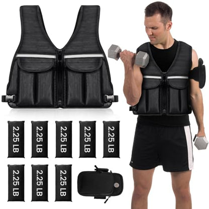 Prodigen Adjustable Weighted Vest, 0-10 lb/0-12 lb/0-18 lb Weight Vest for Women and Man with 8 Removable Sandbag and Pocket | Weighted Vest for Walking, Running, Weight Loss, Strength Training - size: 18LB