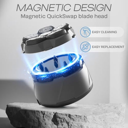 HUMMINGBIRD MK3 Stealth Edition Electric Head Shaver - No Nick Electric Razor for Men, Cordless USB C Rechargeable, Waterproof Wet/Dry Shave, 6 Blade Head, LED Display, Rotary Skull Shaver with Case - size: MK3 Stealth Edition Electric Head Shaver