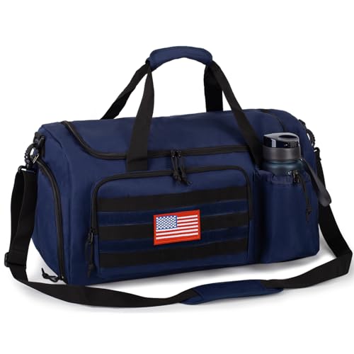 Tactical Gym Bag for Men, 40L Duffle Bag with Shoes Compartment for Travel - color: Blue, size: Medium