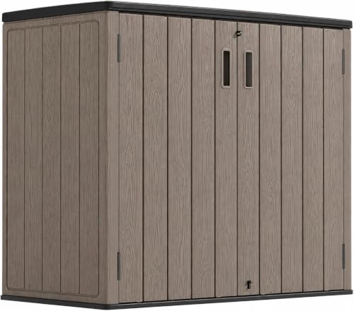 ADDOK Outdoor Storage Cabinet, 37 Cu.Ft Horizontal Resin Storage Shed - color: Brown, size: 37 Cu.Ft