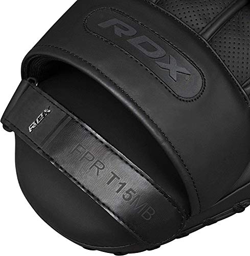 RDX Boxing Pads Focus Mitts, Convex Skin Leather Curved Hand Pad with Adjustable Strap, Hook and Jab Hand Strike Shield for MMA, Martial Arts, Punching Target, Muay Thai Training Matte Black