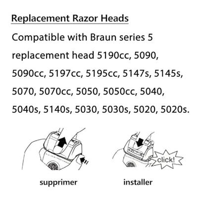 2Pack 52B Replacement Head Compatible with Braun Series 5 Electric Shaver - color: black