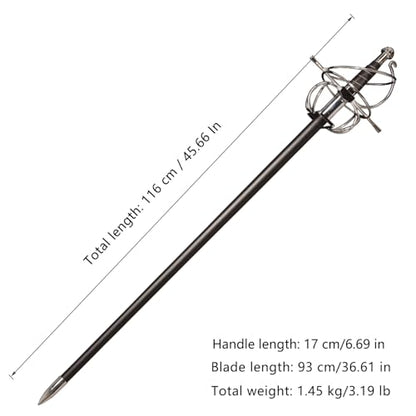 43.5" Unsharpened Renaissance Rapier Sword, Swept Hilt Stainless Steel Fencing Sword with Black Scabbard for LARP, Cosplay, Collection & Costume Display - style: Style 1