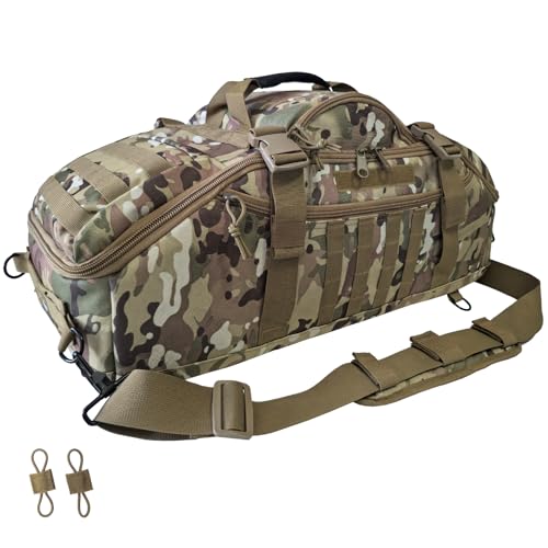 Hannibal Tactical 65L Large Duffle Bag, 3-in-1 Tactical Backpack MOLLE Pack for Sports, Gym, Outdoor Cp - color: Camouflage, size: 65L