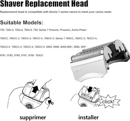 70S Series 7 Replacement Head Compatible with Braun S7 Electric Shaver - color: Silver