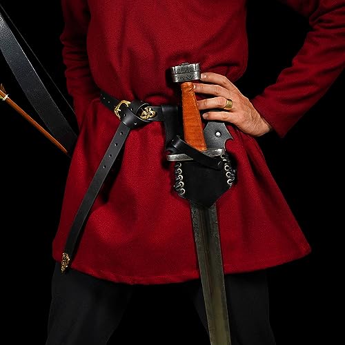 Mythrojan Medieval Sword Frog Adventurer with Leather Holder for Universal Rapier, Broadsword, Cutlass - style: Black (7.5" X 5")
