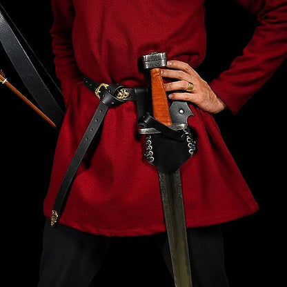 Mythrojan Medieval Sword Frog Adventurer with Leather Holder for Universal Rapier, Broadsword, Cutlass - style: Black (7.5" X 5")