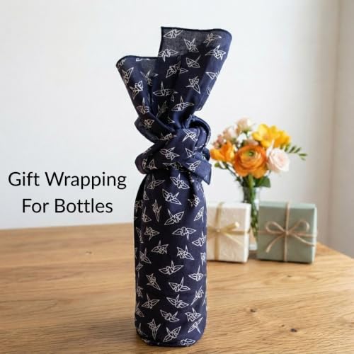 Japanese Tenugui Towel, 34.64"L x 12.99"W, Orizuru Pattern, White on Navy - color: Orizuru (White on Navy Blue)