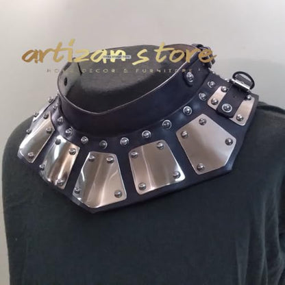 Gorget Neck Guard SCA LARP Armour – 18G Mild Steel Splinted Leather Brigandine Collar