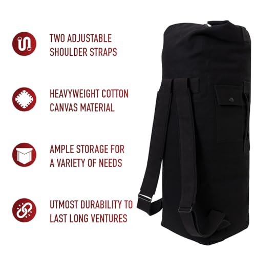GI Style Double Strap Duffle Bag - color: Black