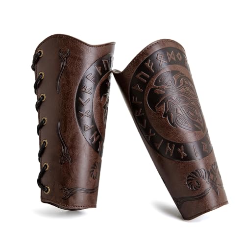 Leather Bracers for Men - Viking Embossed Medieval Arm Archery Guard Gauntlet Costumes - color: Hbr060-eagle Coffee