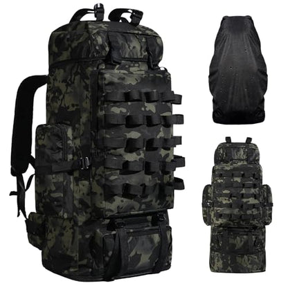 70L/100L Camping Hiking Backpack with Rain Cover, Expandable Large Military Tactical Backpack, Waterproof Molle Rucksack Travel Backpacking Daypack for Climbing Trekking (Black CP) - color: Black Cp