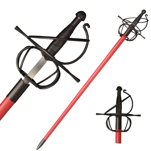 43.5" Unsharpened Renaissance Rapier Sword, Swept Hilt Stainless Steel Fencing Sword with Black Scabbard for LARP, Cosplay, Collection & Costume Display - style: Style 4
