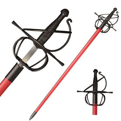 43.5" Unsharpened Renaissance Rapier Sword, Swept Hilt Stainless Steel Fencing Sword with Black Scabbard for LARP, Cosplay, Collection & Costume Display - style: Style 4