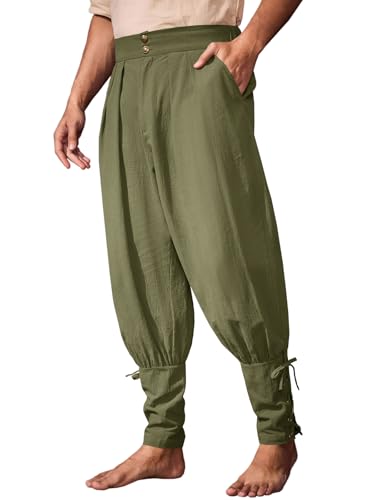 Runcati Mens Medieval Ankle Pants Renaissance Viking Pirate Pants Halloween - color: Army Green, size: XX-Large