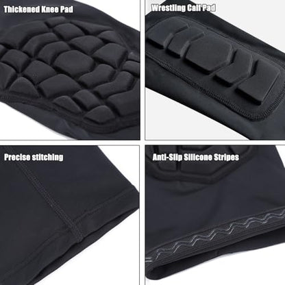 Wrestling Knee Pads Compression Leg Sleeve with Knee Pad and Calf Pad, 1 Pair Knee Sleeve with Shin Guards Shin Pads for Football, Baseball, Rugby, Lacrosse (2, Black, Medium) - color: Black, size: Medium