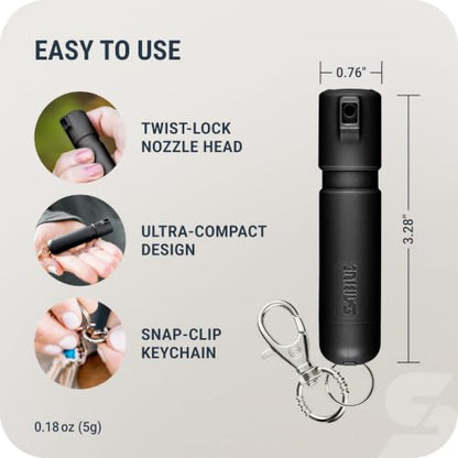 SABRE Mighty Discreet Pepper Spray with Snap-Clip Keychain - Pocket Size for Running, Walking, Keys & Travel, Fits in Small Bags & Purses, Max Strength Self Defense, UV Dye, 12 ft Range, 0.18 fl oz - color: Black