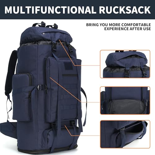 100L Hiking Camping Backpack MOLLE Rucksack Waterproof Daypack (Blue) - color: Blue