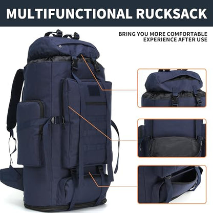 100L Hiking Camping Backpack MOLLE Rucksack Waterproof Daypack (Blue) - color: Blue