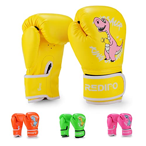 Kids Boxing Gloves for Boys and Girls, Youth Boxing Training Gloves for Kids 3-9, 4&6OZ Punching Bag Kickboxing Thai Mitts MMA Training Sparring Gloves - color: Yellow, size: 4OZ