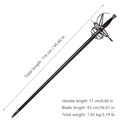43.5" Unsharpened Renaissance Rapier Sword, Swept Hilt Stainless Steel Fencing Sword with Black Scabbard for LARP, Cosplay, Collection & Costume Display - style: Style 2