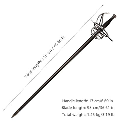 43.5" Unsharpened Renaissance Rapier Sword, Swept Hilt Stainless Steel Fencing Sword with Black Scabbard for LARP, Cosplay, Collection & Costume Display - style: Style 2