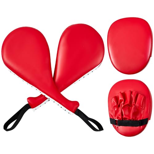 Poen 4 Pcs Taekwondo Kick Pads with Mitts Double Kick Paddle - color: Red, style: Classic