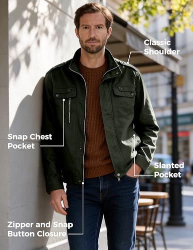 wantdo Men's Cotton Lightweight Military Jacket Casual Windbreaker - color: Army Green, size: Small