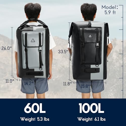 Haimont Large Waterproof Roll Top Dry Backpack 100L, Black/Grey - color: Black/Grey, size: 100L