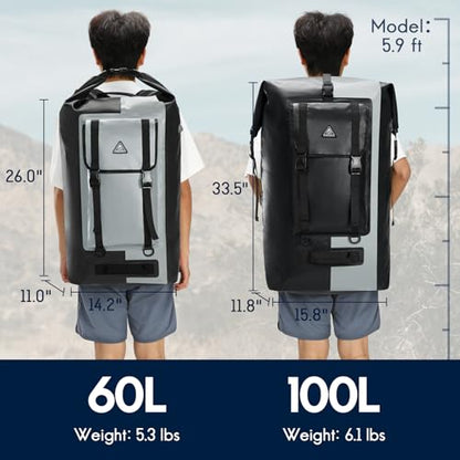Haimont Large Waterproof Roll Top Dry Backpack 100L, Black/Grey - color: Black/Grey, size: 100L