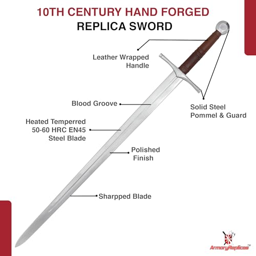 Armory Replicas™ Medieval Hand Forged Knight Sword EN45 Carbon Steel Full Tang with Scabbard - style: Two-Handed Norman Sword