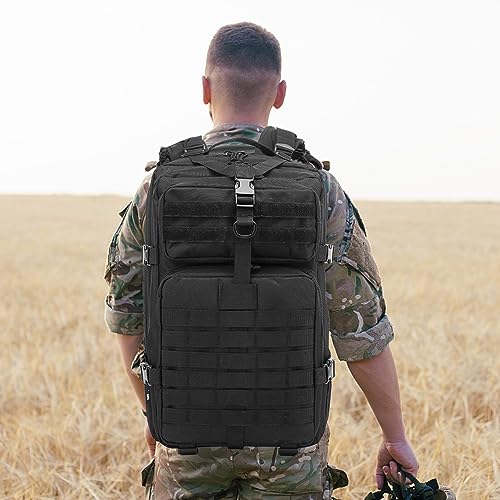 EMDMAK Military Tactical Backpack, 42L Large Military Pack Army 3 Day Assault Pack Molle Bag Rucksack - color: Black