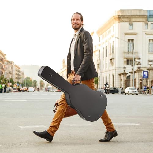 VEVOR Acoustic Guitar Hard Case, 43.31 in Gourd-Shaped Guitar Hard Case, With Lock Latch Key Handle, PVC Padding Soft Lining Water-Resistant Hard Shell Guitar Case, for 39-41 in Acoustic Guitar, Black - size: 43.3 inch(case size)