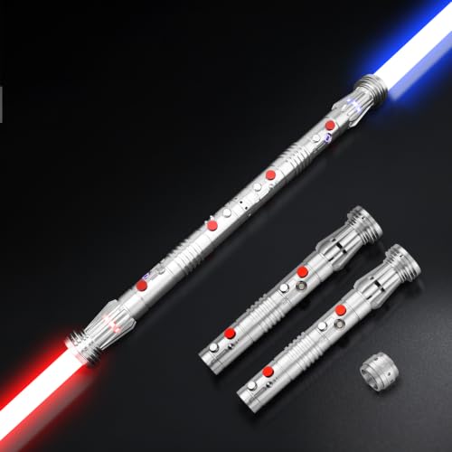 Light Saber, Heavy Dueling Light Sabers 2 Pack, 12 RGB Colors 16 Sound Fonts with Metal Hilt Double-Bladed Light Saber Smooth Swing Motion Control 2 in 1 Light Sabers for Adults