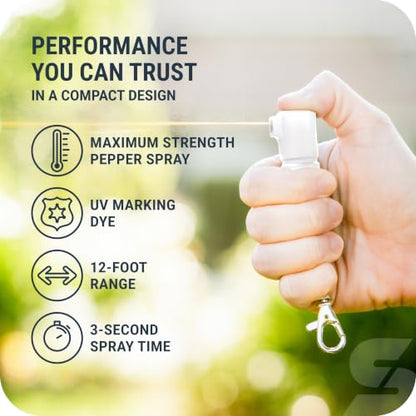 SABRE Mighty Discreet Pepper Spray with Snap-Clip Keychain - Pocket Size for Running, Walking, Keys & Travel, Fits in Small Bags & Purses, Max Strength Self Defense, UV Dye, 12 ft Range, 0.18 fl oz - color: White
