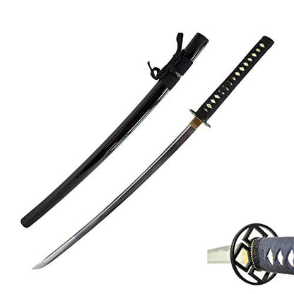 Hand Forged 1045 Four Diamond Wheel Katana, Black Wrap Full Tang Sword