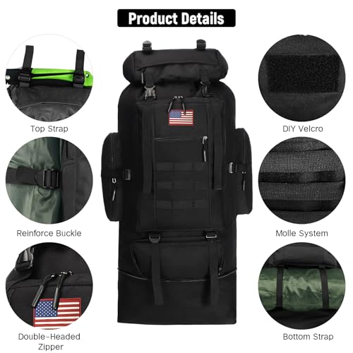 JUMAHE 100L Hiking Backpack for Men - Rucksack Molle Military Tactical Waterproof Lightweight Camping Backpack 3 Day Assault Pack for Travel, Climbing, Backpacking - color: 100l Black - Expandable, style: Hiking Backpack 3077