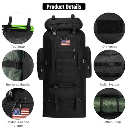 JUMAHE 100L Hiking Backpack for Men - Rucksack Molle Military Tactical Waterproof Lightweight Camping Backpack 3 Day Assault Pack for Travel, Climbing, Backpacking - color: 100l Black - Expandable, style: Hiking Backpack 3077